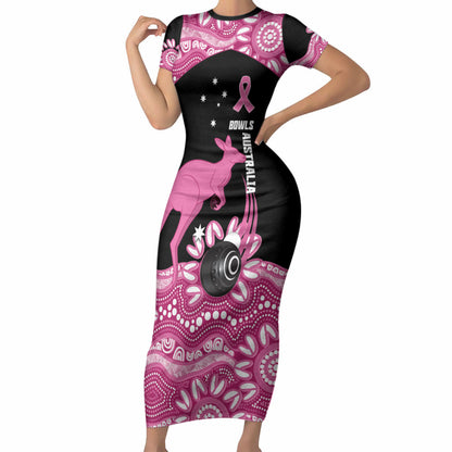 Bowls Australia Breast Cancer Custom Short Sleeve Bodycon Dress Think Pink Aboriginal Art