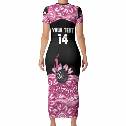 Bowls Australia Breast Cancer Custom Short Sleeve Bodycon Dress Think Pink Aboriginal Art