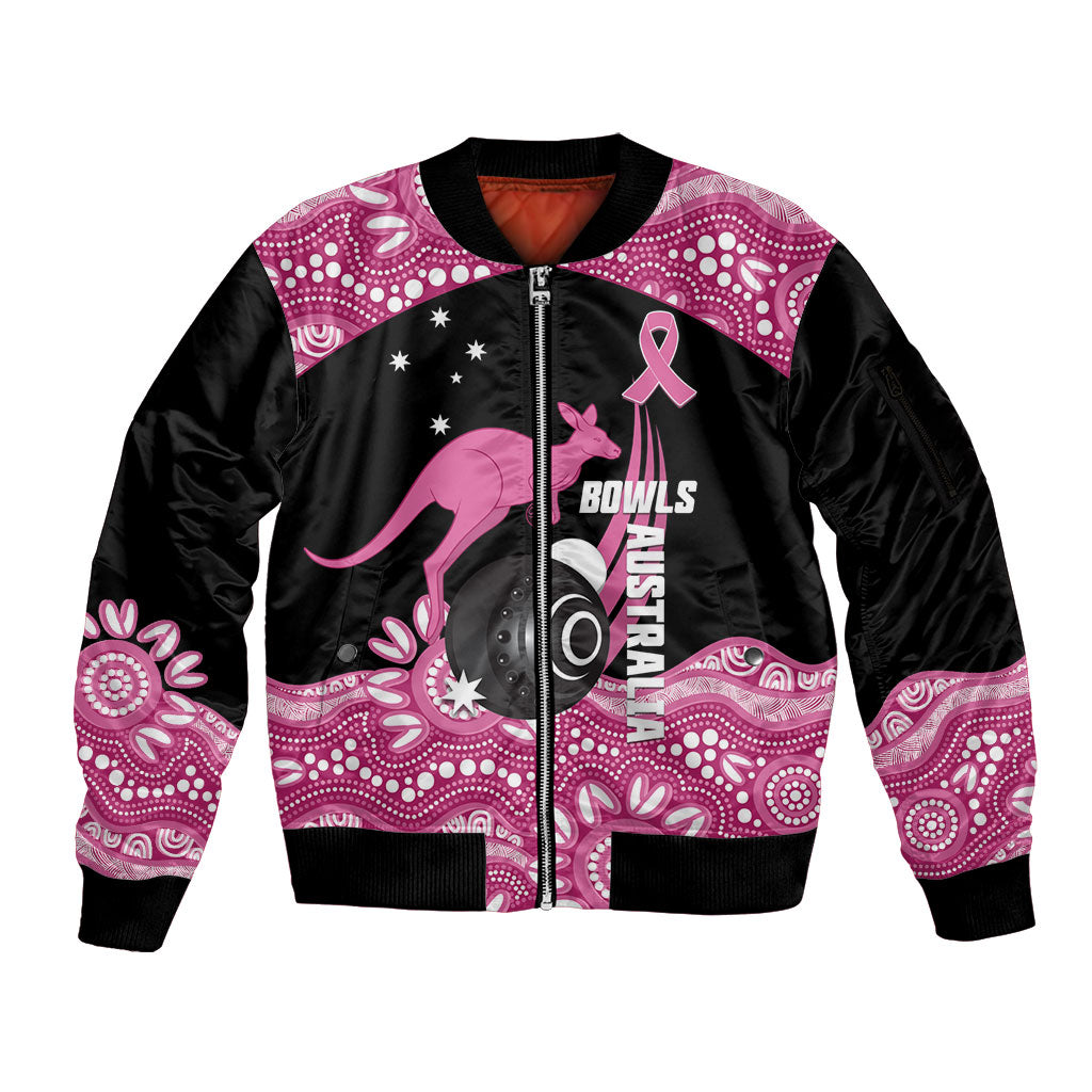Bowls Australia Breast Cancer Custom Sleeve Zip Bomber Jacket Think Pink Aboriginal Art