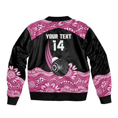 Bowls Australia Breast Cancer Custom Sleeve Zip Bomber Jacket Think Pink Aboriginal Art