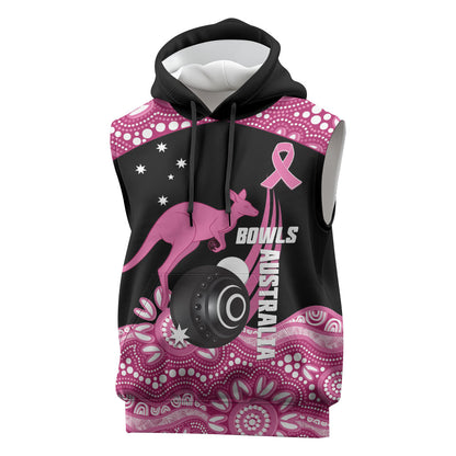 Bowls Australia Breast Cancer Custom Sleeveless Hoodie Think Pink Aboriginal Art