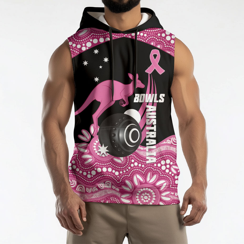 Bowls Australia Breast Cancer Custom Sleeveless Hoodie Think Pink Aboriginal Art