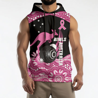 Bowls Australia Breast Cancer Custom Sleeveless Hoodie Think Pink Aboriginal Art
