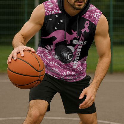 Bowls Australia Breast Cancer Custom Sleeveless Hoodie Think Pink Aboriginal Art