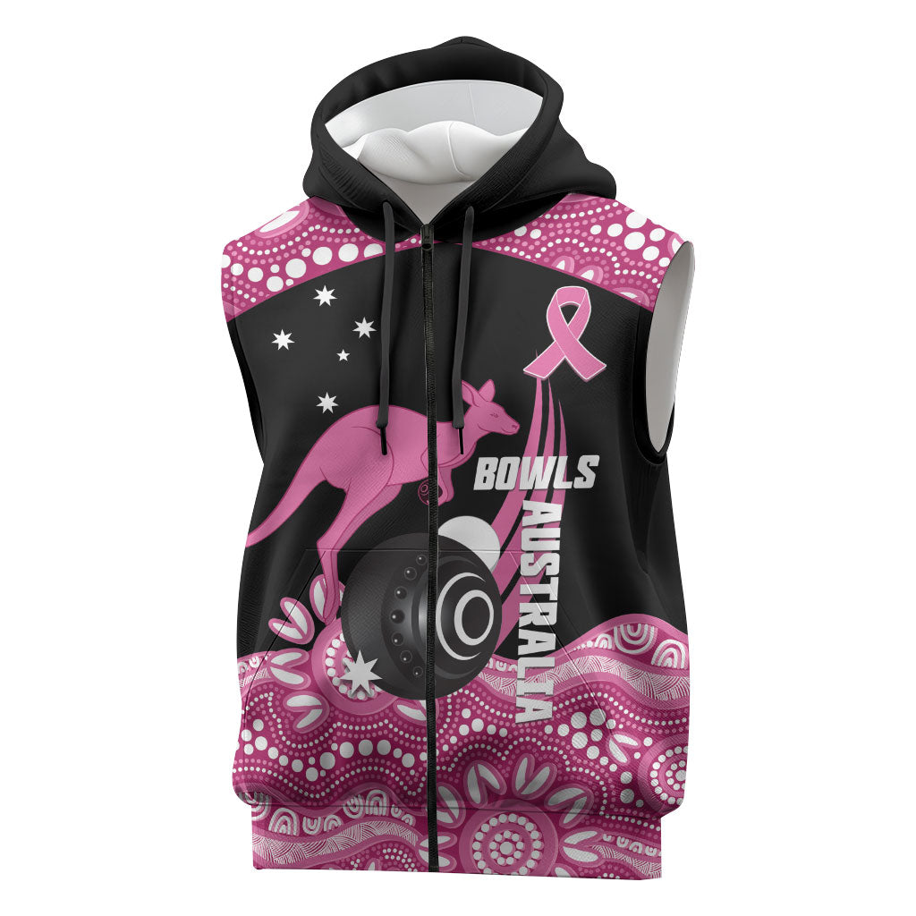 Bowls Australia Breast Cancer Custom Sleeveless Zip Hoodie Think Pink Aboriginal Art