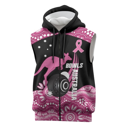 Bowls Australia Breast Cancer Custom Sleeveless Zip Hoodie Think Pink Aboriginal Art