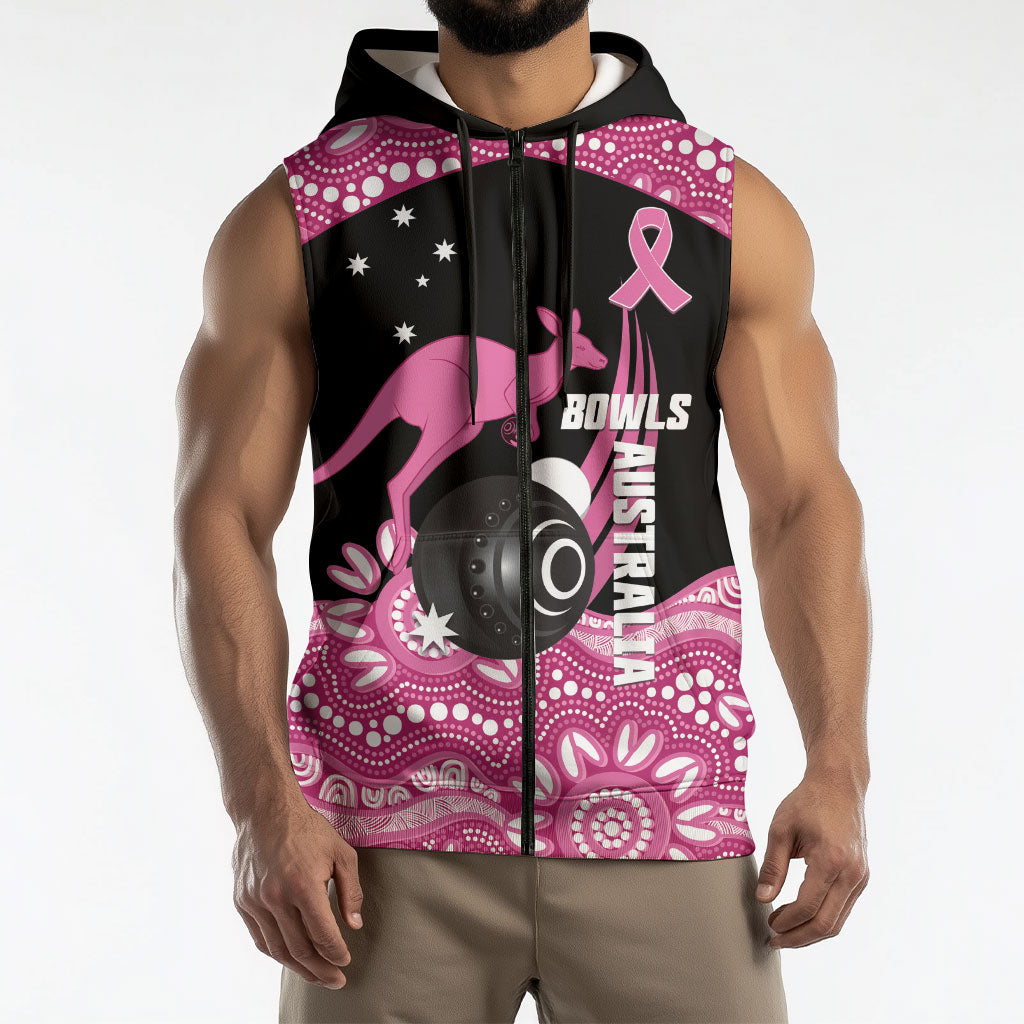 Bowls Australia Breast Cancer Custom Sleeveless Zip Hoodie Think Pink Aboriginal Art