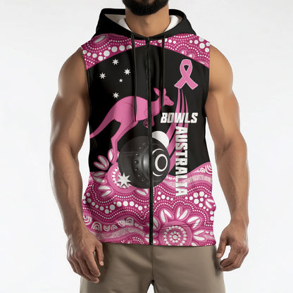 Bowls Australia Breast Cancer Custom Sleeveless Zip Hoodie Think Pink Aboriginal Art
