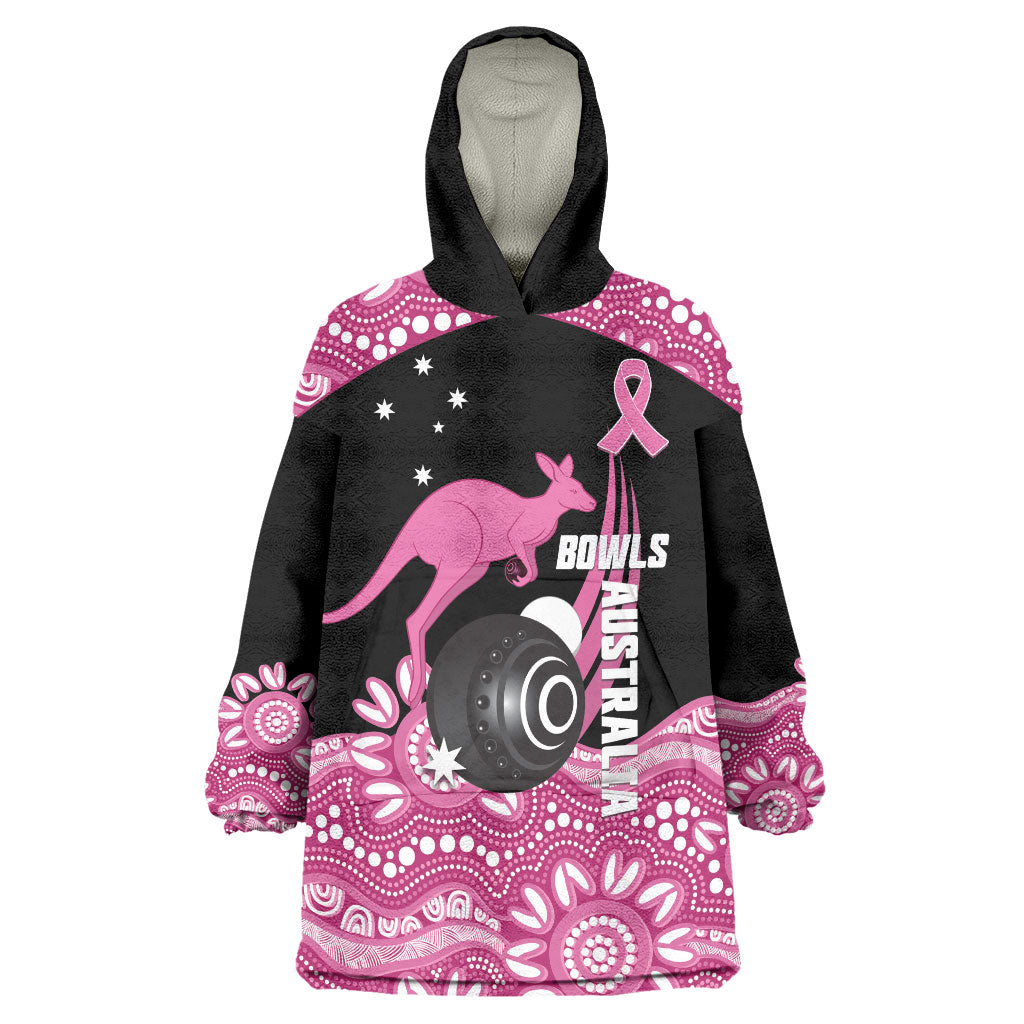 Bowls Australia Breast Cancer Custom Wearable Blanket Hoodie Think Pink Aboriginal Art