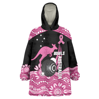 Bowls Australia Breast Cancer Custom Wearable Blanket Hoodie Think Pink Aboriginal Art