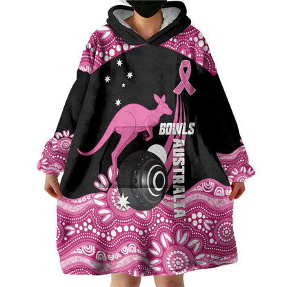Bowls Australia Breast Cancer Custom Wearable Blanket Hoodie Think Pink Aboriginal Art