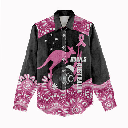 Bowls Australia Breast Cancer Custom Women Casual Shirt Think Pink Aboriginal Art