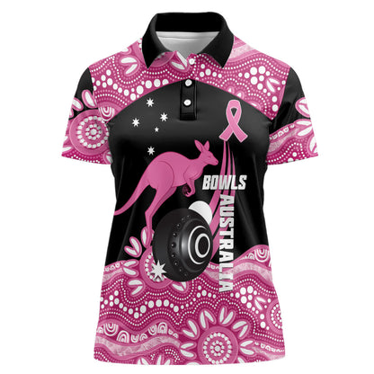 Bowls Australia Breast Cancer Custom Women Polo Shirt Think Pink Aboriginal Art
