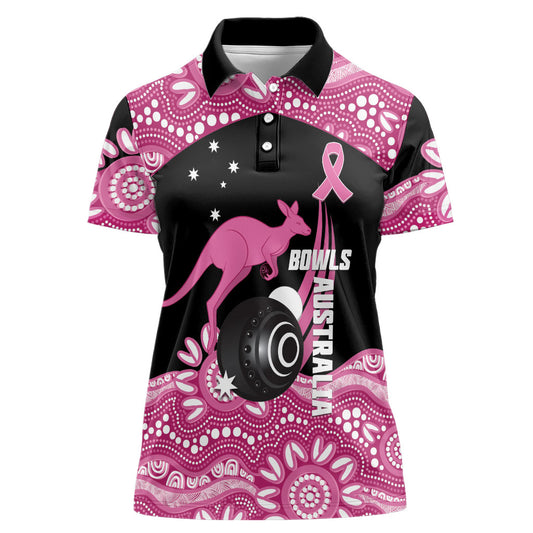 Bowls Australia Breast Cancer Custom Women Polo Shirt Think Pink Aboriginal Art