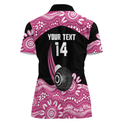 Bowls Australia Breast Cancer Custom Women Polo Shirt Think Pink Aboriginal Art