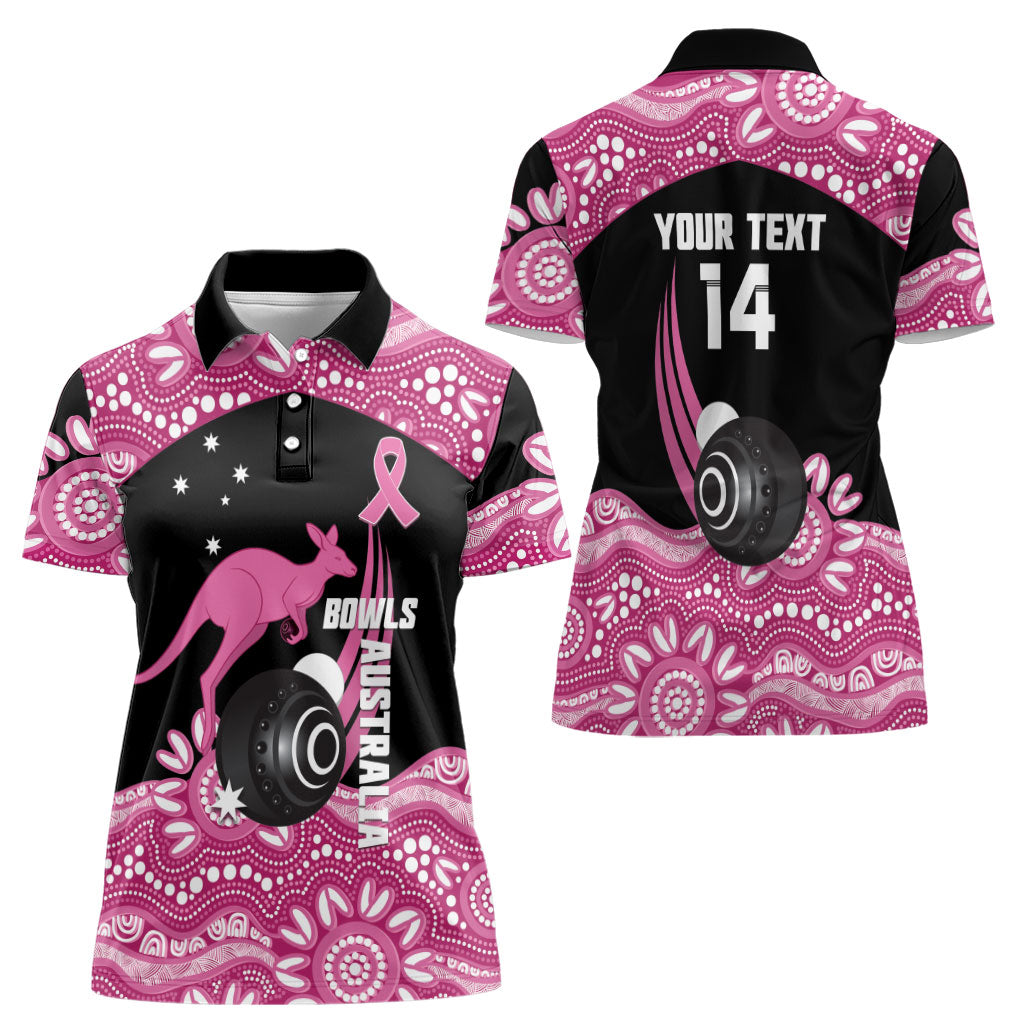 Bowls Australia Breast Cancer Custom Women Polo Shirt Think Pink Aboriginal Art