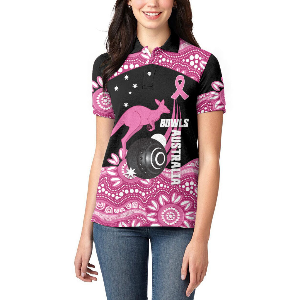 Bowls Australia Breast Cancer Custom Women Polo Shirt Think Pink Aboriginal Art