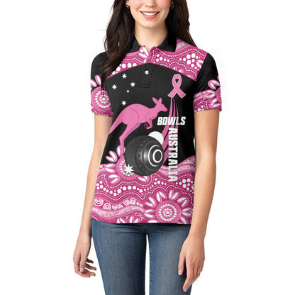 Bowls Australia Breast Cancer Custom Women Polo Shirt Think Pink Aboriginal Art