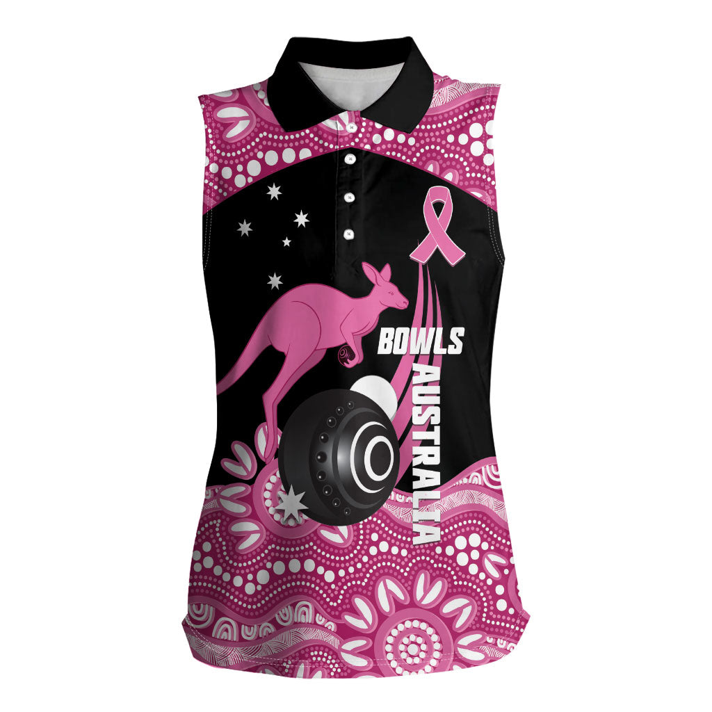 Bowls Australia Breast Cancer Custom Women Sleeveless Polo Shirt Think Pink Aboriginal Art
