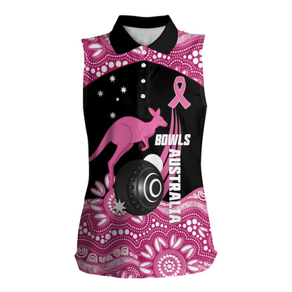 Bowls Australia Breast Cancer Custom Women Sleeveless Polo Shirt Think Pink Aboriginal Art