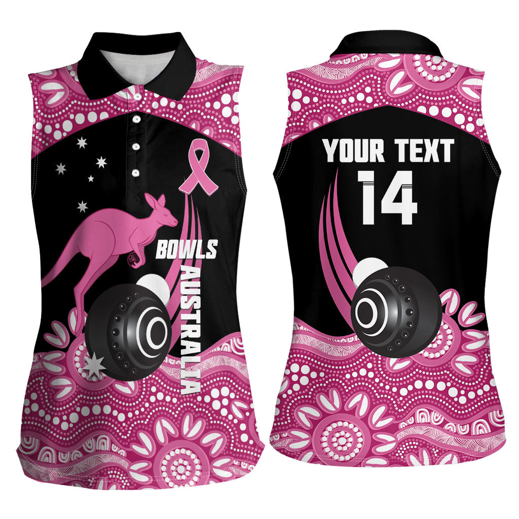 Bowls Australia Breast Cancer Custom Women Sleeveless Polo Shirt Think Pink Aboriginal Art