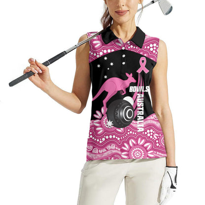 Bowls Australia Breast Cancer Custom Women Sleeveless Polo Shirt Think Pink Aboriginal Art