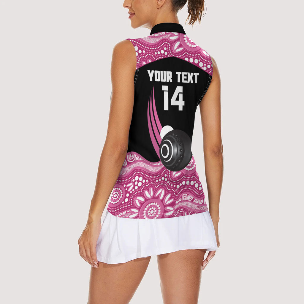Bowls Australia Breast Cancer Custom Women Sleeveless Polo Shirt Think Pink Aboriginal Art