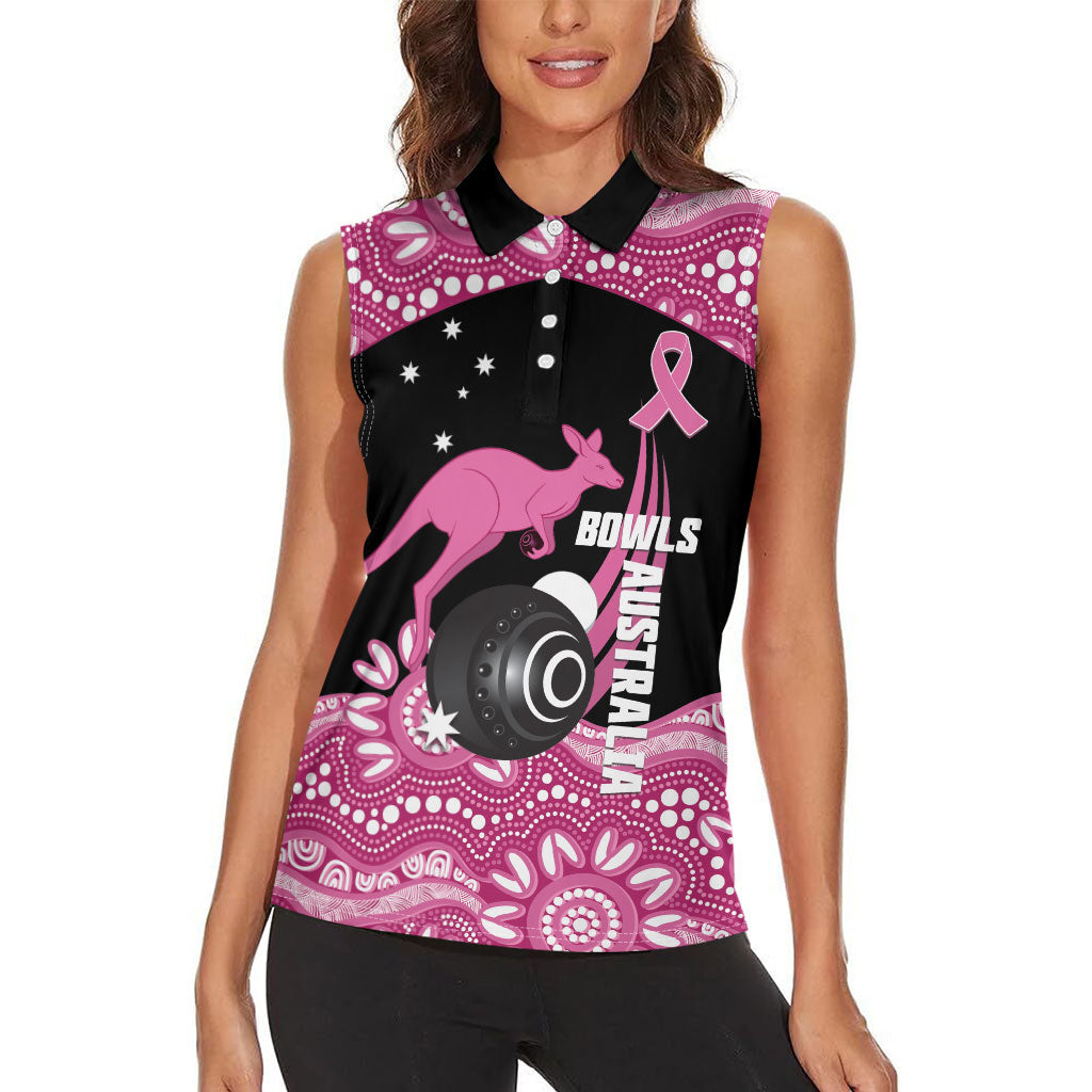 Bowls Australia Breast Cancer Custom Women Sleeveless Polo Shirt Think Pink Aboriginal Art