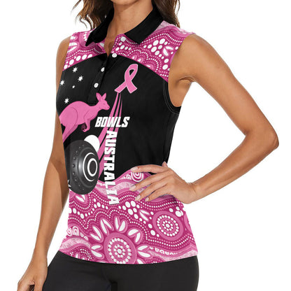 Bowls Australia Breast Cancer Custom Women Sleeveless Polo Shirt Think Pink Aboriginal Art