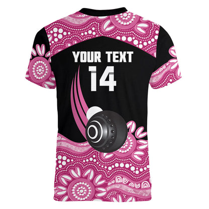 Bowls Australia Breast Cancer Custom Women V-Neck T-Shirt Think Pink Aboriginal Art