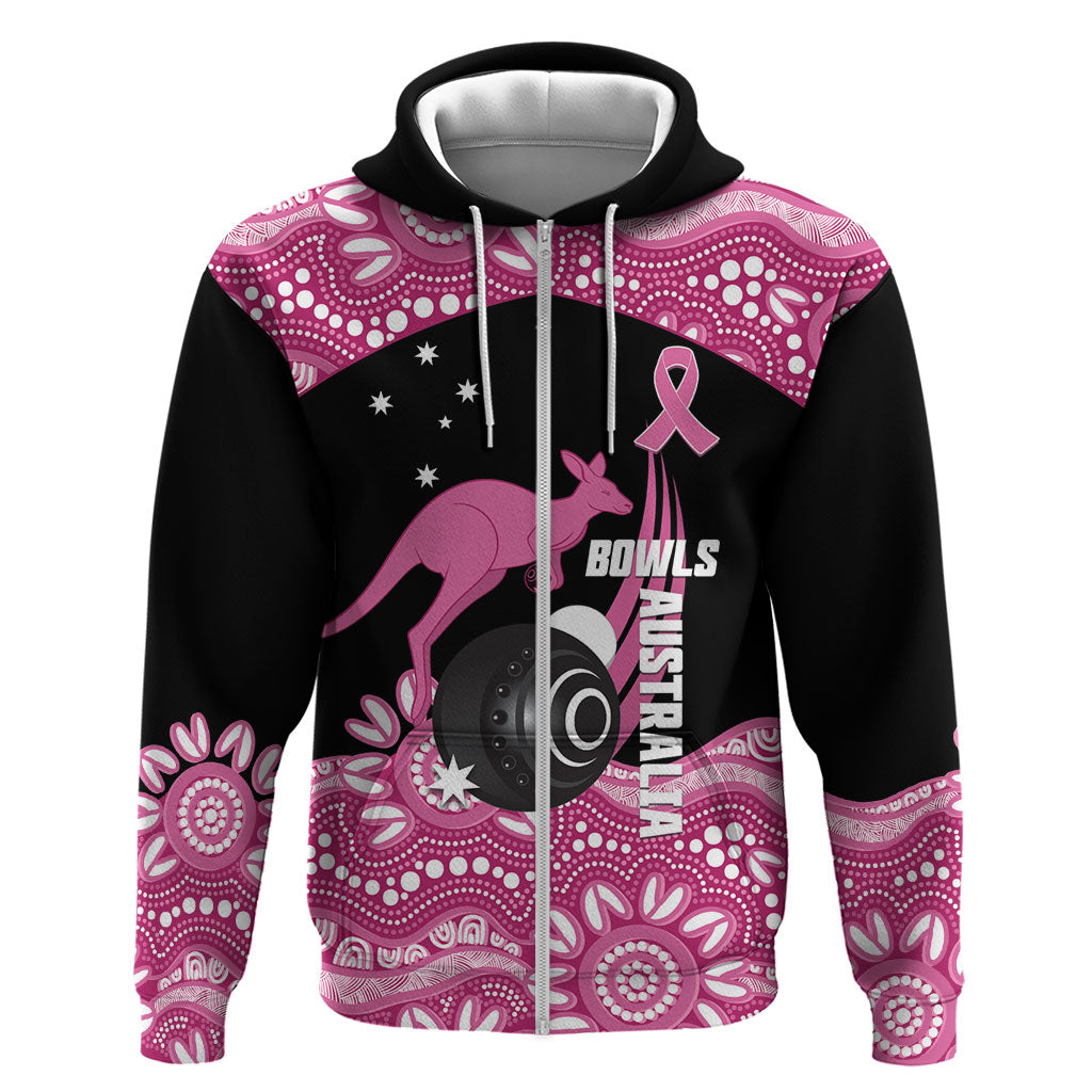 Bowls Australia Breast Cancer Custom Zip Hoodie Think Pink Aboriginal Art