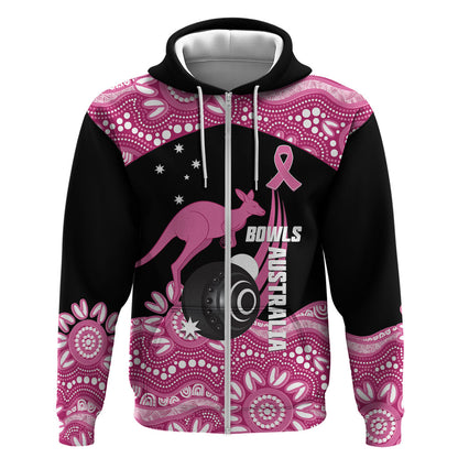 Bowls Australia Breast Cancer Custom Zip Hoodie Think Pink Aboriginal Art