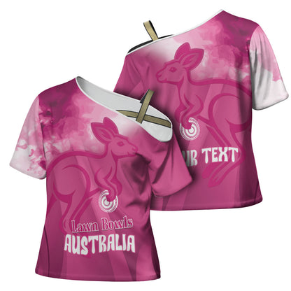 Bowls Australia Breast Cancer Personalised Cross Shoulder Shirt Aussie Kangaroo Marble Sporty