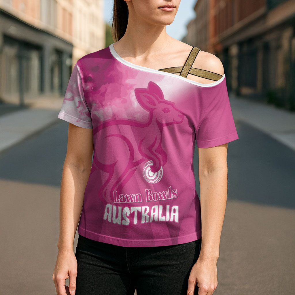 Bowls Australia Breast Cancer Personalised Cross Shoulder Shirt Aussie Kangaroo Marble Sporty