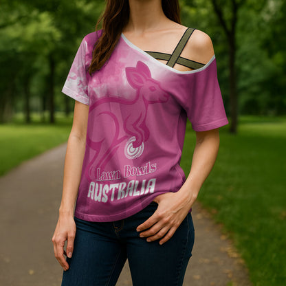 Bowls Australia Breast Cancer Personalised Cross Shoulder Shirt Aussie Kangaroo Marble Sporty