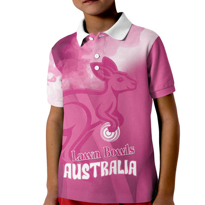 Bowls Australia Breast Cancer Personalised Kid Polo Shirt Aussie Kangaroo Marble Sporty