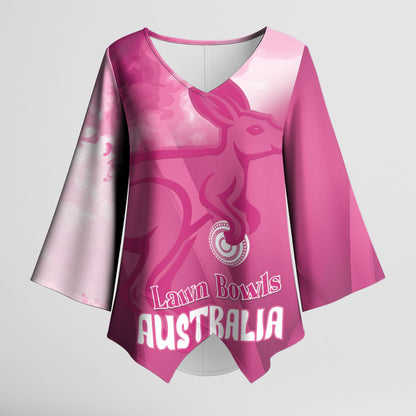 Bowls Australia Breast Cancer Personalised Kimono Sleeve Blouse Aussie Kangaroo Marble Sporty