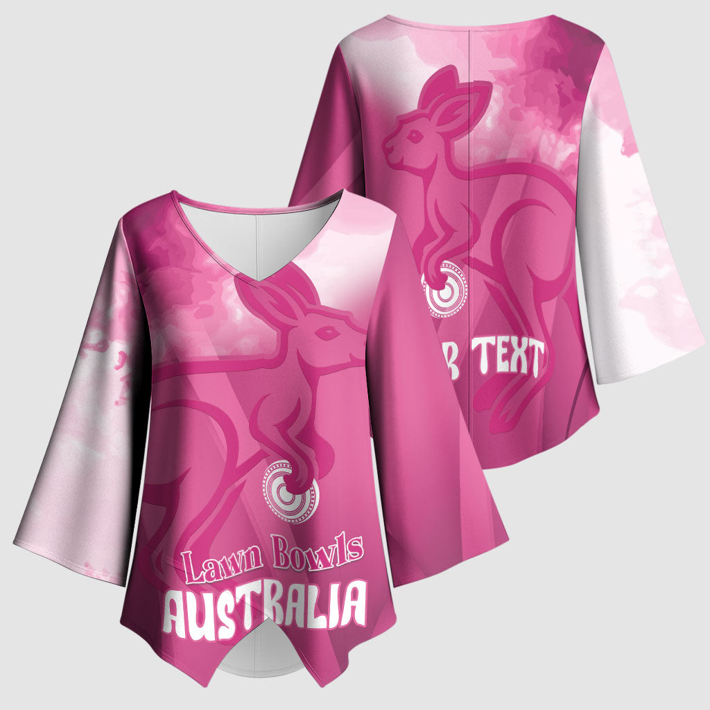 Bowls Australia Breast Cancer Personalised Kimono Sleeve Blouse Aussie Kangaroo Marble Sporty