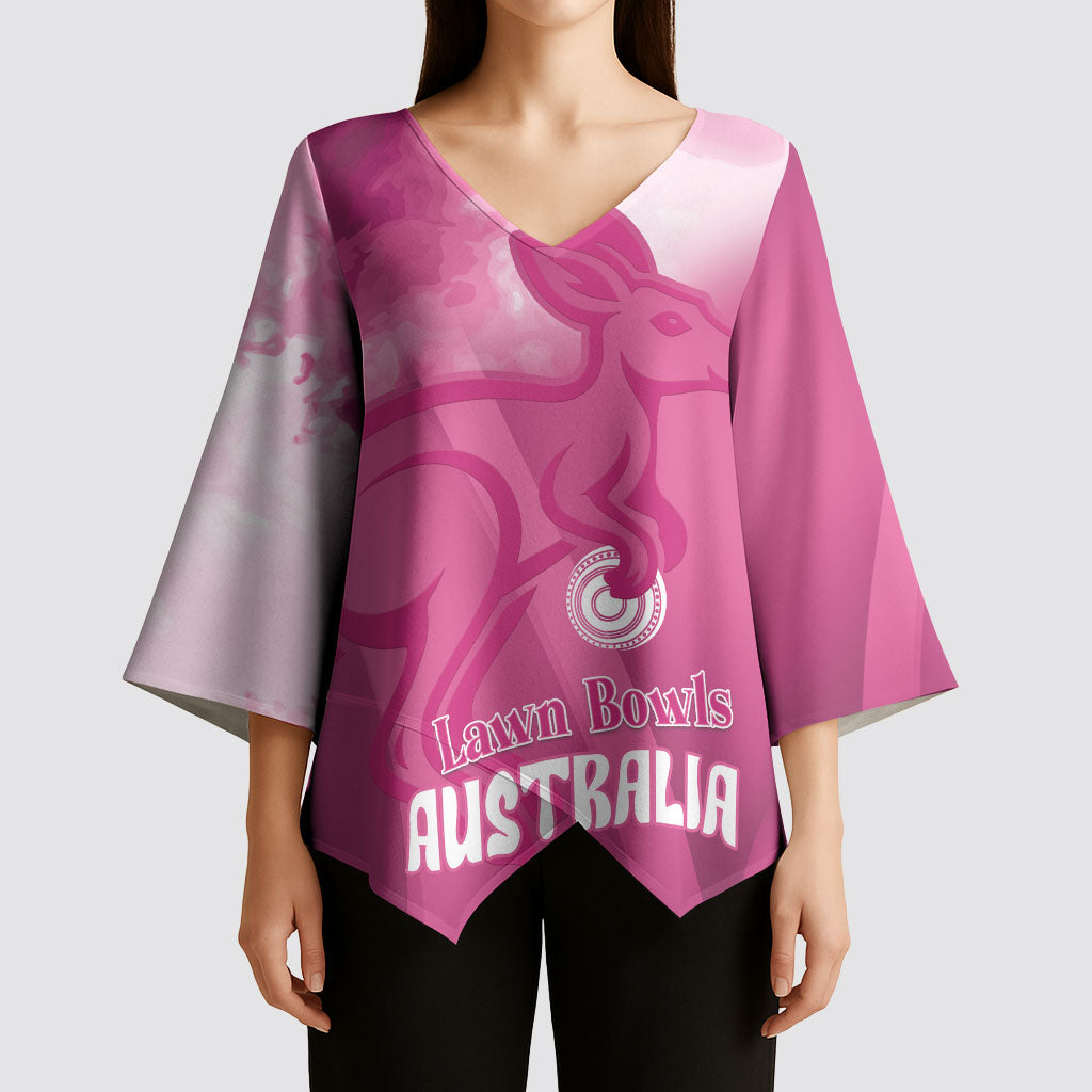 Bowls Australia Breast Cancer Personalised Kimono Sleeve Blouse Aussie Kangaroo Marble Sporty
