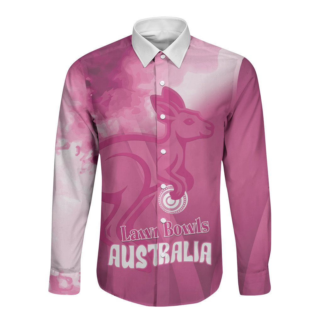 Bowls Australia Breast Cancer Personalised Long Sleeve Button Shirt Aussie Kangaroo Marble Sporty