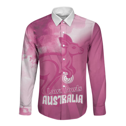 Bowls Australia Breast Cancer Personalised Long Sleeve Button Shirt Aussie Kangaroo Marble Sporty