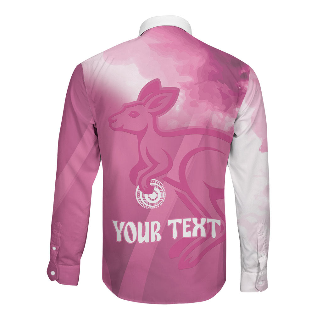 Bowls Australia Breast Cancer Personalised Long Sleeve Button Shirt Aussie Kangaroo Marble Sporty