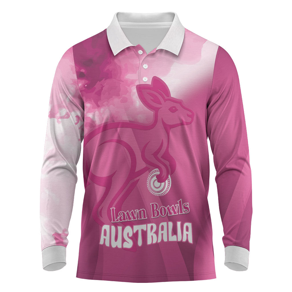 Bowls Australia Breast Cancer Personalised Long Sleeve Polo Shirt Aussie Kangaroo Marble Sporty