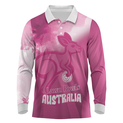 Bowls Australia Breast Cancer Personalised Long Sleeve Polo Shirt Aussie Kangaroo Marble Sporty