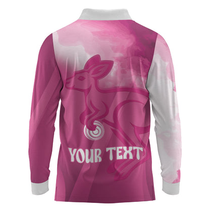 Bowls Australia Breast Cancer Personalised Long Sleeve Polo Shirt Aussie Kangaroo Marble Sporty