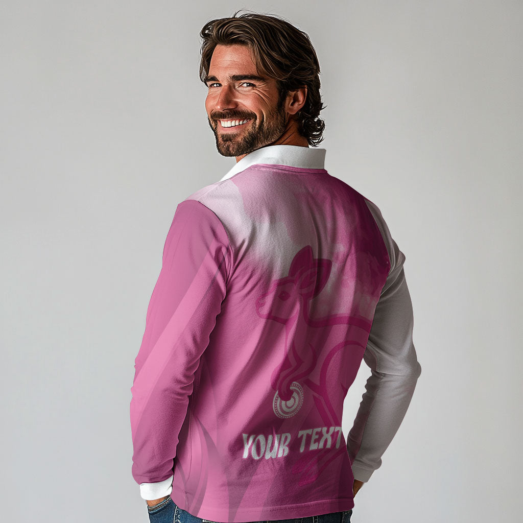 Bowls Australia Breast Cancer Personalised Long Sleeve Polo Shirt Aussie Kangaroo Marble Sporty