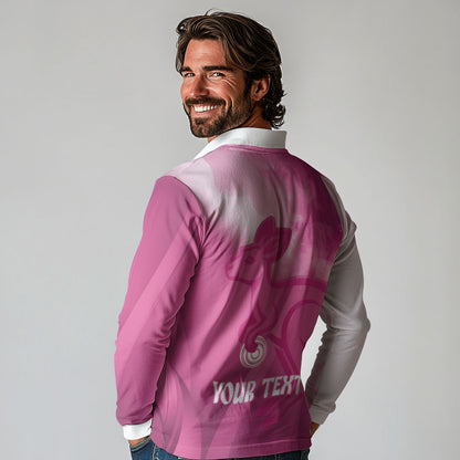 Bowls Australia Breast Cancer Personalised Long Sleeve Polo Shirt Aussie Kangaroo Marble Sporty