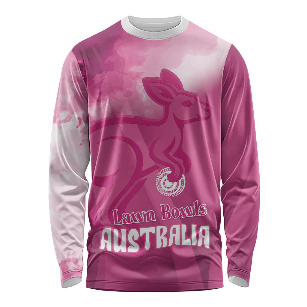 Bowls Australia Breast Cancer Personalised Long Sleeve Shirt Aussie Kangaroo Marble Sporty