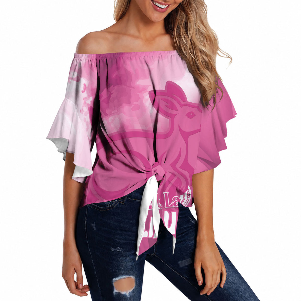 Bowls Australia Breast Cancer Personalised Off Shoulder Wrap Waist Top Aussie Kangaroo Marble Sporty