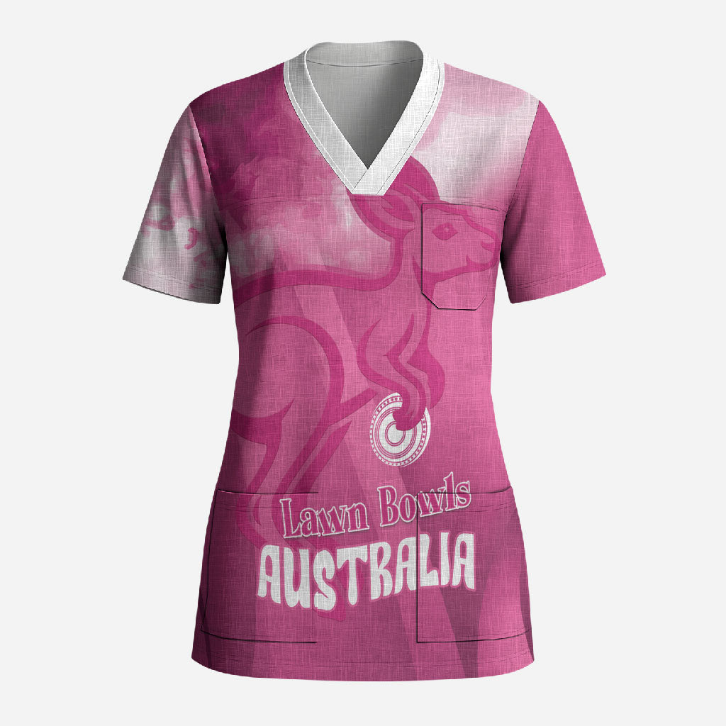 Bowls Australia Breast Cancer Personalised Scrub Top Aussie Kangaroo Marble Sporty